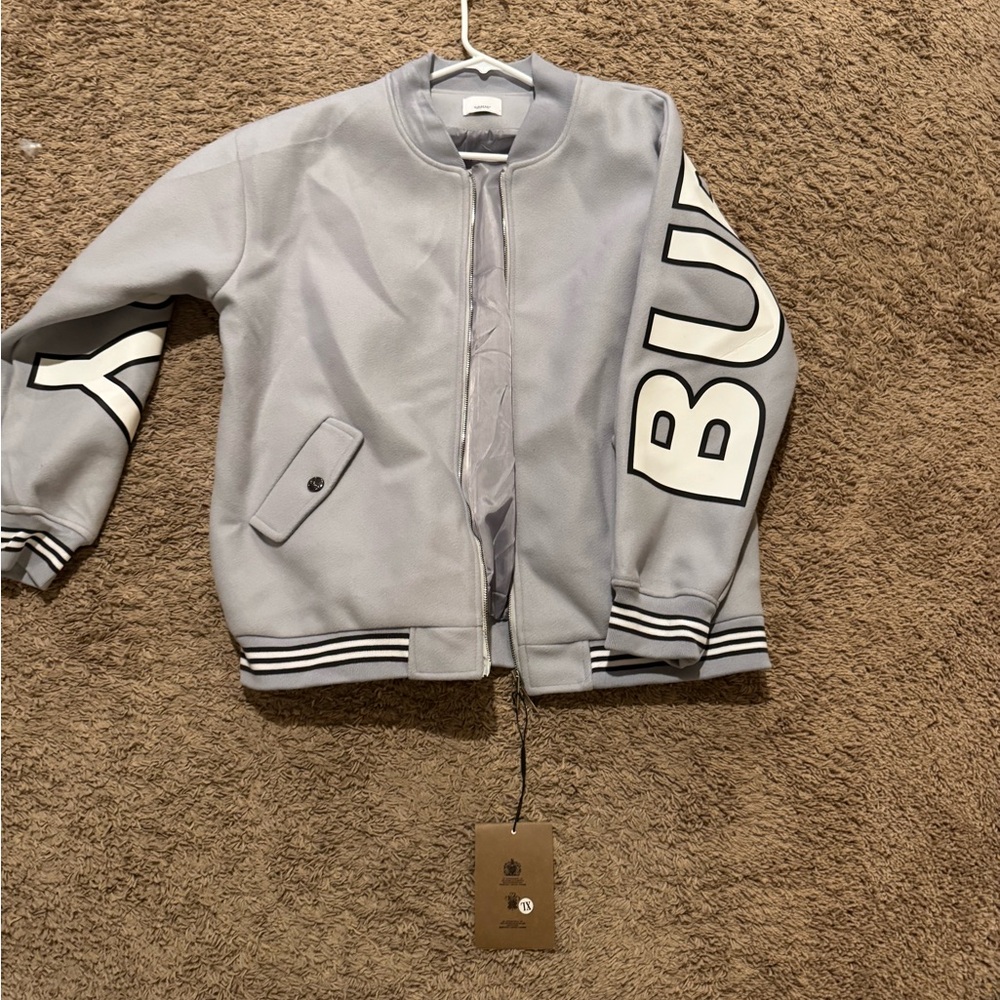 Burberry Gray Bomber Jacket with Ribbed Cuffs